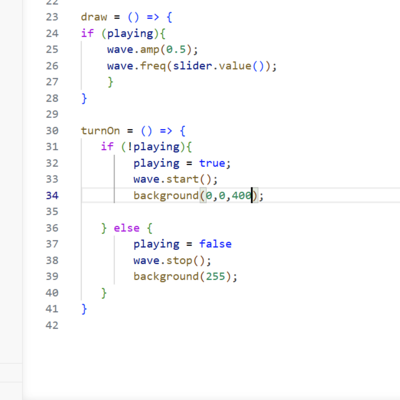 This image shows the section of code responsible for changing colors, demonstrating how the program could be modified to produce different visual outputs such as neon blue.